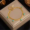 Nouveau bohème en acier inoxydable Double chaîne serpent os chaîne turquoise fleur pendentif collier Bracelet ensemble pour femmes fille bijoux