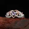 Anneaux de mariage Huitan Creative Womens Heart avec romantique Rose Flower Design Engagement Love Esthétique Bijoux 231204