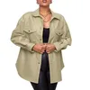 Женская кожаная куртка-рубашка из искусственного меха, мягкое длинное пальто из искусственной кожи, однотонные куртки с рукавами, куртка с лацканами, винтажная уличная одежда