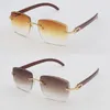 Designer Diamond Cut Lens Wood 3524012 Rimless Mens Solglasögon för kvinnor stora fyrkantiga trä solglasögon lyxramar för C -dekorationslinor de Sol Mujer storlek 58mm