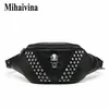 Mihaivina Punk Rivet Skull Men Menウエストバッグ女性ブラックファニーパックレザーチェストS女性肩のメッセンジャーバムS 220216268M