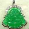 Kinesisk grön jade silver Buddha hänge halsband260j