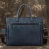 Valigette Luuan Blu Navy Uomo Business Valigetta Maschile Vera Pelle Vintage15 Borsa per laptop da 6 pollici Borsa a tracolla in mucca Borsa da lavoro Tote316d