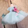 Flickklänningar Yipeisha Baby Party Kort ärmar Tulle Flowers Ball Gown Toddler Flower Dress First Communion