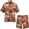 Survêtements pour hommes imprimé floral tropical ensembles hawaïens décontractés à manches courtes chemise à revers boutonnée shorts de plage costumes 2 pièces tenues