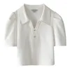 Camiseta feminina manga bufante, camiseta feminina sólida verão gola virada para baixo elegante feminina curta tops blusas casual camisa ol 2023 t814