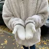 Cinq doigts gants 1 paire femmes hiver garder au chaud en peluche élasticité douce mitaines complètes imitation fourrure de lapin tricoté filles mode 231204