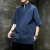 Homens camisetas Chinês 2023 vestido tradicional plus estilo stand up colarinho bordado verão linho manga curta camisa tamanho tops roupas masculinas