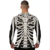 T-shirts pour hommes drôle 3D squelette chemise noir blanc carnaval Halloween cosplay hauts à manches longues imprimé mince pour hommes femmes vêtements unisexes