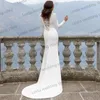 Party Dresses Elegant White Mermaid Evening V Necklinje Långärmar Satin Prom Dress Mittade formella Vestidos Sweep Train Custom Made Made