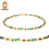Pendentifs HAOHUPO Bracelet/collier en ambre avec Turquoise naturel, bijoux pour femmes, ras du cou Unique, Design fait à la main, cadeau pour femme