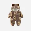 Rompers 2023 Autumn Winter Baby Boys Romper Cotton Plus Velvet Thick Long Sleeve Infant Boy Bodysuit Hooded Cartoon born Overalls 231204