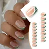 False Nails Cute Flowers Green White Patchwork French Wearable Finished With Cover Press Glue On Full Fake Squa S7B3