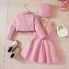 Clothing Sets Kids Toddler Girls Birthday Party Clothes Sleeveless Woolen Dress With Long Sleeve Bow Cardigan Coat And Hat For Wedding