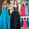 Vestido de noite formal com babados 2k24 espartilho corpete fenda alta senhora concurso baile coquetel vestido Arábia Saudita tapete vermelho pista drama black-tie baile de gala preto