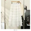 Skirts Clothing 2024 Spring Layer Mesh Sequin Splicing High Waist A-line Sweet Cake Skirt Bottoms