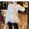 Kvinnorjackor Vit Tassel Feather Woolen Coat Women Autumn Winter Elegant Socialite Double-Breasted High-klass Mångsidig kashmirjacka