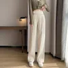 Kvinnors byxor 2023 kvinnor kläder koreanska mode diamanter chic elegant bred bendräkt avslappnad solida raka byxor höga midja pantaloner