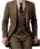 Abiti da uomo Blazer per uomo Disegni Abito in tweed marrone Vintage Inverno Formale Matrimonio Classico 3 pezzi