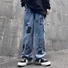 Mäns jeans hiphop män kvinnor harajuku streetwear lösa breda ben rak casual denim byxor unisex tecknad anime manga tryckbyxor