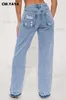 Damenjeans CM.YAYA Blue Denim-Hosen für Frauen 2023 Sommer Streetwear Fashion Cutout Ripped Hollow Out Wide Leg Straight Jeans Hosen T231204