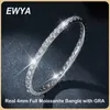 Chain Ewya Real GRA Certified D Color 4mm 0.3CT Full Bangle Armband för Woman Party S925 Sterling Silver Diamond Armband 231204