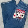 Mens Jeans Y2K Fashion Harajuku Hip Hop Poker Graphic Retro Blue Pocket Denim Pants Gothic High midja bred trojan häst 231202