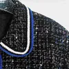 Damenjacken, eleganter Anzug für Damen, Umlegekragen, einreihiger Kurzmantel oder A-Linien-Nähte, Minirock, Lady Tweed, Kontrastfarben-Set