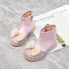 Boots Baby Pink Bow Girls 2023 Spring Autumn Single lightweight Crystal Kid's Beige Winter Warm Flats Children's Boats 231204