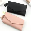 HPB Neue Damen-Geldbörse aus Leder, lange Geldbörse mit Quaste, Clutch-Taschen, Kartentasche, Münzgeldbörse black271U