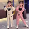Clothing Sets Girls Spring and Autumn Love Set 2023 Fashionable Big Boy Network Red Sweater Sports Two Piece Trend 231204
