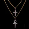 Iced Zirkoon Ankh Kruis Ketting Sieraden Set Goud Zilver Koper Materiaal Bling CZ Sleutel Tot Leven Egypte Hangers Necklaces252c