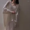 Suéteres femininos 2023 outono solto elegante branco camisola de malha mulheres casual manga longa fina cor pura pulôver estilo coreano outwear chique
