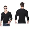 Costumes pour hommes A2576 T-Shirt ajusté à manches longues col en v couleur unie décontracté sport Muscle T-shirts grande taille Style Simple T-shirts