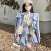 Arbetsklänningar Korea Söt liten doft Tweed Two Piece Set For Women Short Jack -kappa veckade kjoluppsättningar Fashion Suits Autumn Winter
