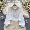 Женские блузки, шикарная французская элегантная блузка Blusen Damen 2023, однотонная блузка для девочек, женский жилет Blusas, комплект из 2 предметов, обтягивающая женская блузка, Прямая поставка