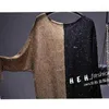 Women's Sweaters 2023 Autumn/winter Hollowed Sequins Intercolor Medium Long Sweater Loose Large Size Gold Line Bright Silk Base Skirt