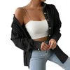 Damesblouses voor dames Mode Drop-shoulder Longline lang shirt zonder cami-top Knoop voorkant Casual tops