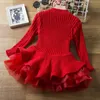 Vestidos da menina manga longa meninas vestido de inverno para 3-8 anos de malha camisola outfits vermelho vestido de festa de natal para meninas crianças traje 231204