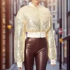 Damesjassen Pailletten Pufferjassen Crop Bubble Winter Bladerdeegjassen Y2K Streetwear Luxe Kleding 2023 Dames Cropped Gold Bubble Dikke Jassen T231215