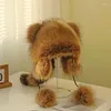 Bérets épaissir chapeau en peluche pour parents enfants coupe-vent avec queue d'oreille de raton laveur 2023 hiver adultes adolescents chauds mongols