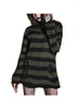 Pulls pour femmes Retro Mall Gothic Grunge Loose Sweater Dress Stripe Print Ripped O Neck Pulls à manches longues Dark Academia E-girl Jumpers