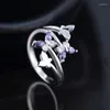 Cluster Rings Garilina Simple Fashion Jewelry Wholesale Silver Color Purple Cubic Zirconia Butterfly Ring For Women AR2292