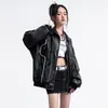 Frauenjacken Schwarze Leder Bomber Jacken Frauen Mode pu Baseball Oberbekleidung Varsity Jacke Streetwear Hip Hop Y2K Unisex Männer Top -Mäntel 231204