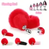 Vibrateurs sexy Flaming Red Fox Tail Anal Sex Toys avec bouchon amovible en métal lisse pour fétiche Anus Stimuler les produits érotiques pour adultes 231204