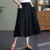 Damenhose mit Schnürung, übergroß, Vintage-Stil, Baumwolle und Leinen, weites Bein, kurze Röcke, Sommermode, lässig, solide, hohe Taille, Baggy-Caprihose