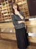 ワークドレス韓国スタイルニット2ピースセット女性服：丸いネックルーズトップブラックベストロングドレス2PCSカジュアル
