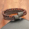 Bracelets à maillons Mode Oeil de Tigre Pierre Perlé Multicouche Bracelet En Cuir Pour Hommes Charme En Acier Inoxydable Fermoir Magnétique Wrap Bracelet Année Cadeau