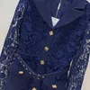 Robes décontractées Y2K Femme Bleu Dentelle Robe Maxi Robe De Mode Piste Simple Poitrine Minceur Taille Chic 23Femmes Vêtements Haut De Gamme