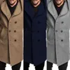 Men's Wool Blends Fashion Men Hooded Long Sleeve Winter Warm High Quality Wool Coat Parka Hooded Collar Trench Outwear Overcoat Long Jacket Top